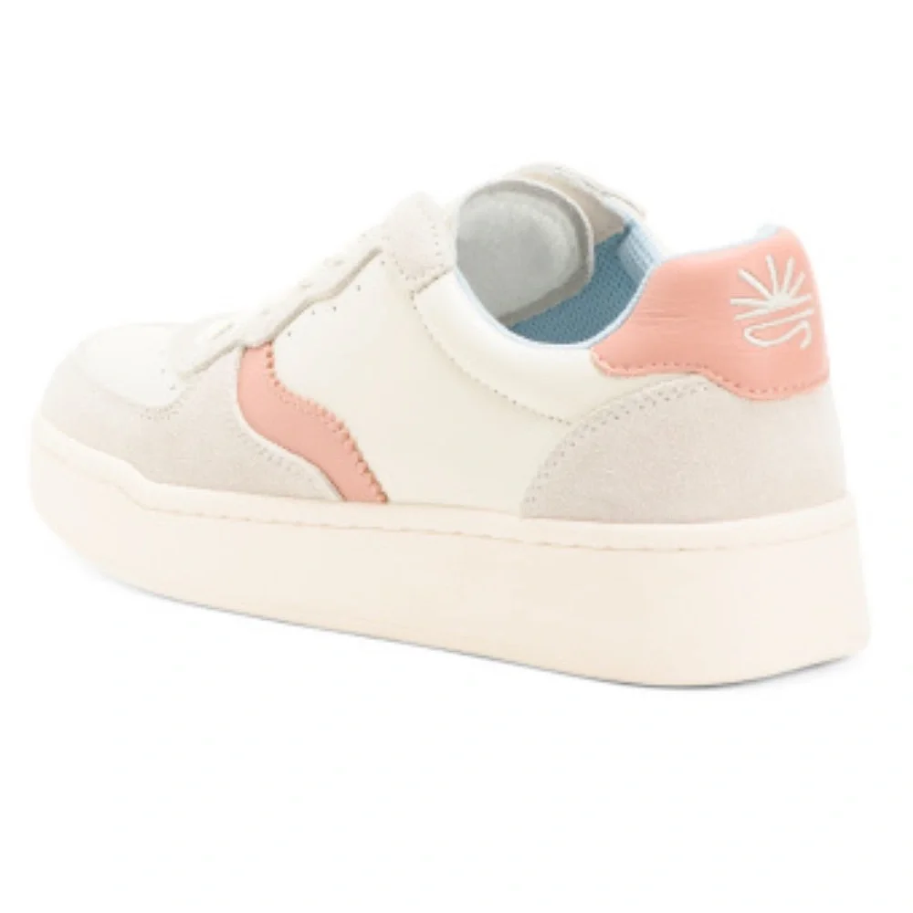 Soludos Roma Leather Lace Up Sneakers Size 8 White Pink Lt Blue New in Box